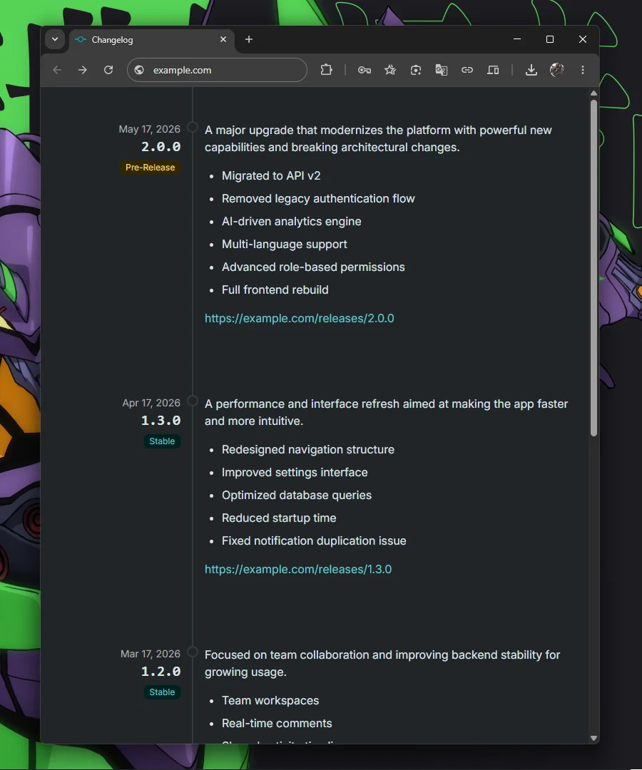 Changelog Screenshot