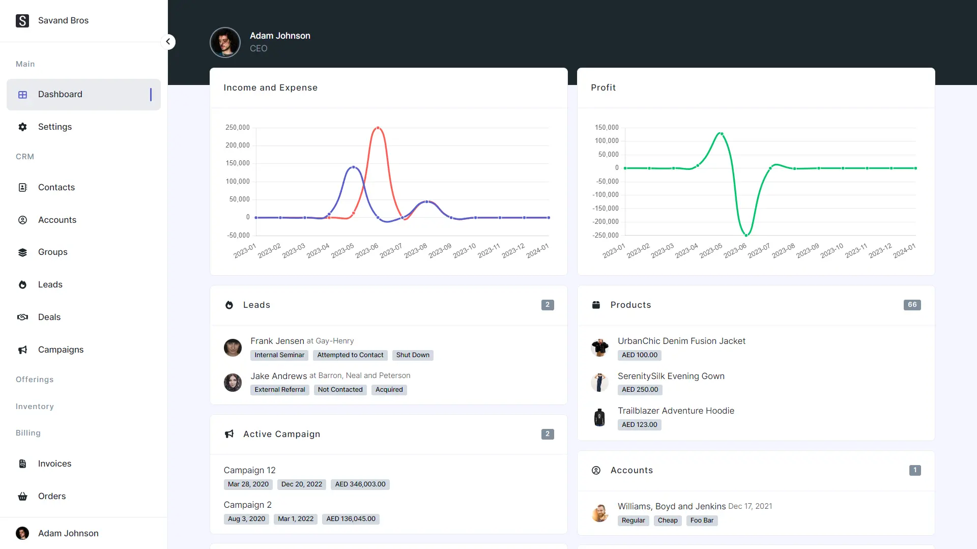 Savand Bros CRM Dashboard